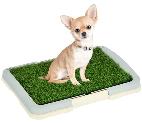 PawHut Dog Toilet Indoor w/Artificial Grass, Grid Panel, Tray, 46.5 x 34cm
