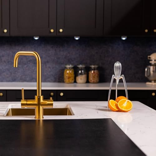 Flode TRE Kitchen Boiling Hot Water Tap - 3-in-1 Instant Hot Boiling Water Tap Kit with Boiler and Filter - Boiling Hot Water Tap (Brushed Gold)