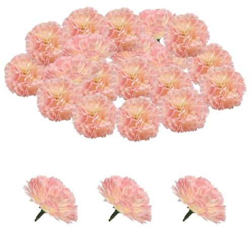 30 Stück Faux-Nelke-Blumen-Köpfe Trockenblumen deko Künstliche Blumen Seidenmaterial, Langanhaltende Schönheit und Pflegeleichtigkeit Gut für Partydekoration Zuhause Hochzeitsdekoration (Hellrosa)