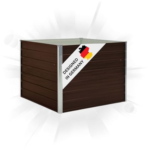 DELUKE Hochbeet für Garten Emil Quadrat Braun | 100x100x77cm | Verzinkter Stahl | Wetterfest | Gartenbeet Kräuterbeet Blumenbeet Beet hoch Frühbeet für Garten Gemüsebeet