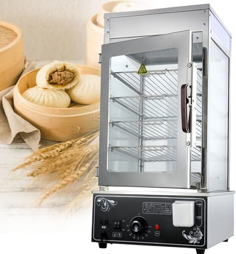 SACLMD Vaporizador de panecillos de Acero Inoxidable,Vitrina para Calentar Alimentos Calientes eléctricos,Calentador de panecillos de Restaurante,vaporera para panecillos Comercial,110V