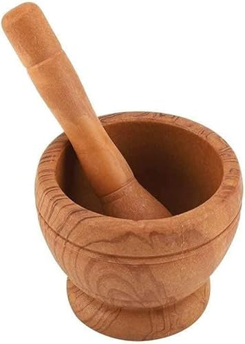 EOTRERANQ Ensemble de mortier et pilon, ensemble de mortier et pilon, broyeur de pierre à épices, ensemble de pilon et de mortier, manuel de cuisine, bois, ail, gingembre, épices, mortier et pilon G B
