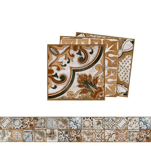 Fliesenaufkleber Vintage Blumen Selbstklebende Klebefliesen, Wandfliesen Aufkleber,Wasserdicht Fliesensticker Fur Kuche Badezimmer Dekorative Stickerfliesen,Wohnzimmer Dekoration15X15Cm