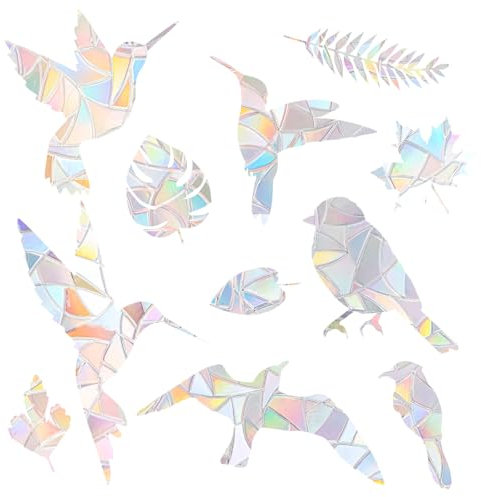 5pcs Anti Collision Window Decals for Birds, Holographic Deter Bird & Leaf Static Window Clings Non-Adhesive Rainbow Glass Window Stickers to Prevent Bird Strikes