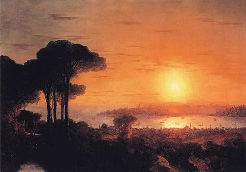 XSBPDPII Klassisches Ölgemälde Wand-Kunst Bild Leinwandk unstwerk Sonnenuntergang Über Dem Goldenen Horn Von Ivan Constantinovich Ayvazovsky Posterdrucke für Wohnkultur 60x90cm