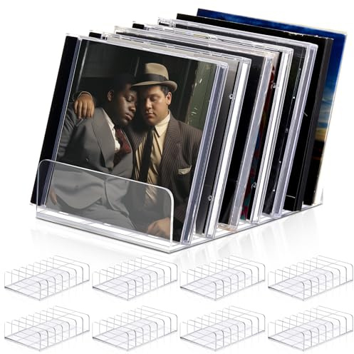 Threehoney CD-Halter aus transparentem Acryl, für DVD/CD-Aufbewahrungsboxen, für bis zu 14 Standard-DVD-Hüllen für Medien-Regale, 8 Stück