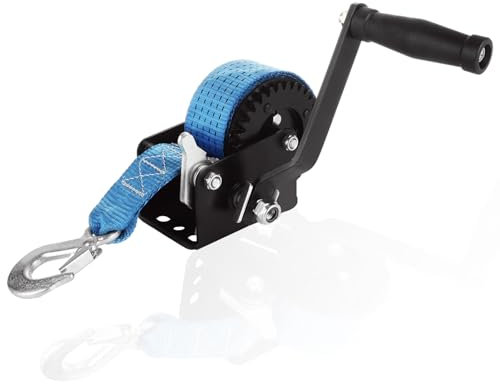 MIVIDE 800 LB Heavy Duty Boat Trailer Winch with 20FT Blue Strap, Hand Winch Boat Trailer Winch, Portable 2-Way Ratchet Hand Crank Winch with Strong Hook for for Boat, Truck, Trailer, RV