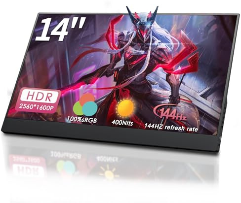 Monitor portátil StarXnDa de 14 pulgadas, 2560 x 1600p 2.5K portátil para juegos de 144 Hz ultradelgado 400Nits 100% sRGB HDR portátil con puerto USB tipo C HDMI de doble señal
