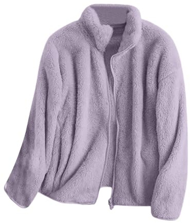 Oyuchga teddyjacka dam vinter varm plyschjacka dragkedja plysch rock oversize fleecejacka ledig ståkrage långärmad teddyfleece jacka kort vinterrock gosig jacka teddyrock, B lila, 3XL