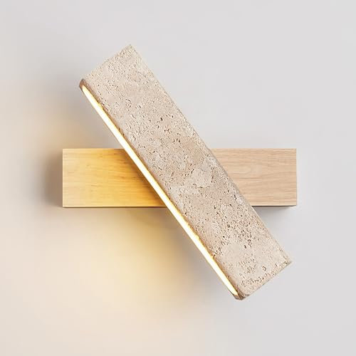 Applique da Parete Luce Calda 3000K Lampada da Parete Quadrata in Pietra Stile Giapponese Wabi Sabi Travertino 180° Rotante Applique da Parete per Interni Illuminazione da Parete p