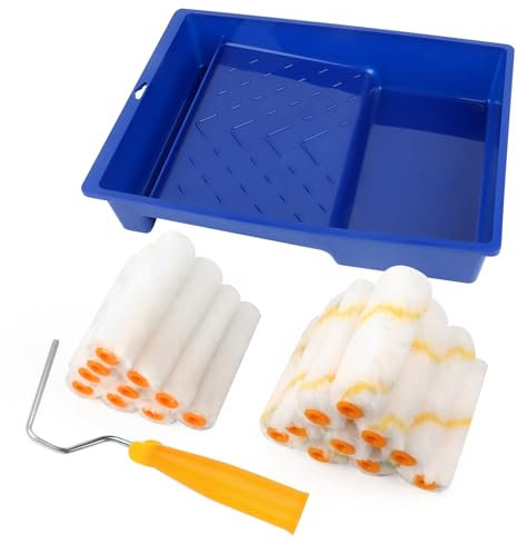 22 Stück Farbroller Klein Set, Farbroller Wandfarbe mit Farbwanne, Farbroller, Malerrolle, Farbrolle, Lackierwalze, Lackrolle, Malerrolle Klein, Schaumstoffrolle für Malerbedarf und Möbel Malerei