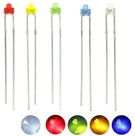 Cleiscry 100PCS 2mm Multicolore Rotondo in Alto, Lente Diffusa LED Diodo Luci Kit Varie Componenti Verde Blu Bianco Giallo Rosso per Progetti Scientifici, Scuole e Progetti Fai-da-Te