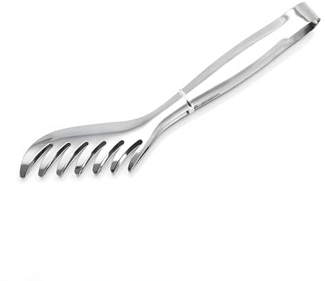 1 pince à spaghetti dentelée en acier inoxydable avec poignée sous vide, prise en main confortable, outil de cuisson de cuisine (argent) (29 cm)