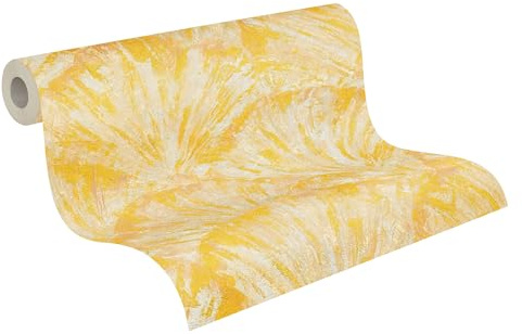 livingwalls Hot Spots non-woven tapet och bladmönster i gult, krämfärgat, beige, metallic – dekorativ designtapet 10,05 x 0,53 m – 781984