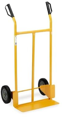 Carrello Portapacchi con Manopole Antiscivolo e Paracolpi in Acciaio Rinforzato Giallo, Carrello Trasporto con Ruote Pneumatiche, Portata 200 kg, 110x46x56 cm