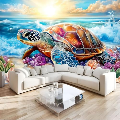 JEDTAKCT 300X210Cm Seidetapete Strandschildkrötentapete Elegance Tapete Im Meerestiere Design Tapete Wandtapete Wohnzimmer Schlafzimmer Flur Strukturtapete
