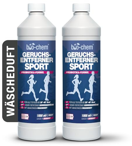 bio-chem Geruchsentferner Sport Waschzusatz 2x 1L | Sportwaschmittel gegen Schweißgeruch für Sportkleidung & Funktionswäsche | probiotisch und enzymatisch