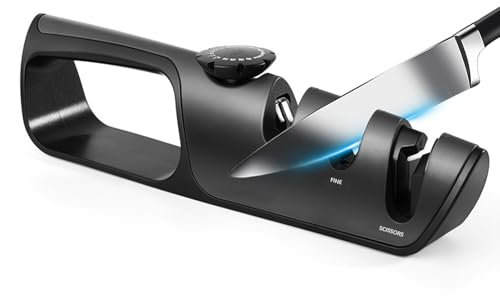 TTSTOIEE Afilador cuchillos de cocina profesional, sencillo con botón de ángulo ajustable, afilador de cuchillos de acero de tungsteno y cerámica disponible para cuchillos de cocina y tijeras