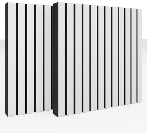 Pack de 2 paneles acústicos absorbentes/difusores de listones | 50x50x5cm | Absorción, difusión y reflexión del sonido | Control del ruido y reducción del eco | [ x2 SLATO | Blanco]
