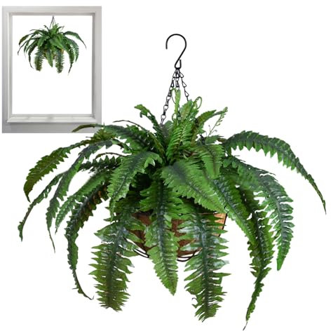 Plantas de helechos artificiales - Falso helechos de algas | Grandes helechos artificiales de seda resistentes a los rayos UV en la cesta para dormitorio, sala de estar, decoración de jardín