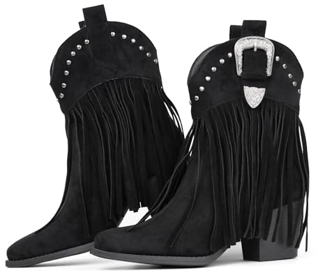 Hawkwell Damen Cowboystiefel mit Fransen, Snip Toe, zum Überziehen, Western-Stiefeletten