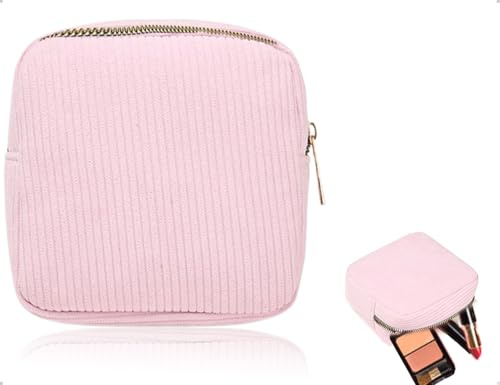 AOYEGIC Tampon Aufbewahrung mit Reißverschluss,Unterwegs Tampon Aufbewahrung aus Cord,Kosmetiktasche Klein für Slipeinlagen,Binden,Mädchen,Damen(Rosa,14,5x13 cm)