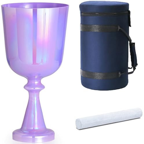 Bol chantant en cristal pratique 432 Hz avec sac de transport et maillet en daim, bol chantant calice du Graal pour la guérison sonore et l'équilibrage des chakras, couleur violet (note sol,