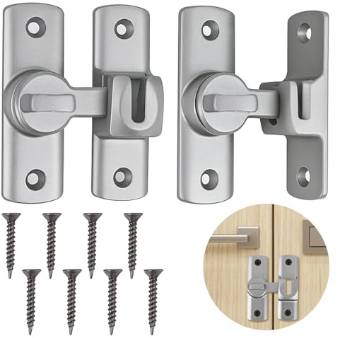 2 Pcs Sliver Sliding Door Latch Made of Aluminum Alloy, Snap Latch and Sliding Door Lock Interior for Bathroom, Bedroom, Barndoor, Window
