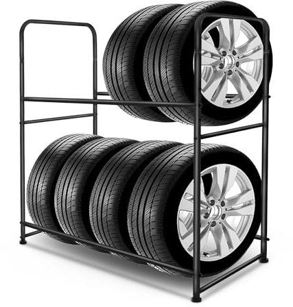 VANCHEMO 107×46×117cm Reifenständer Reifenregal 8 Reifen, Felgenregal Stahlkonstruktion Werkstattregal Garagenregal Lagerregal 2 Ebenen Belastbar 180KG