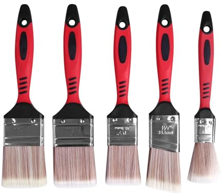 5 Pack Paint Brush Set, Cutting in Paint Brushes for Walls and Trim, Staining Brushes Assortment for Painting Cabinets, Short Bristle Paintbrushes with Soft Grips