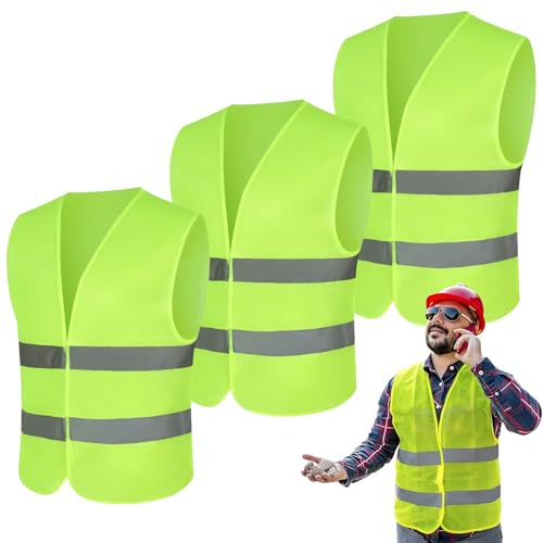 ZFRITP 3PCS Gilet Jaune Voiture,Gilet de Sécurité Jaune Haute Visibilité à 360 °de Sécurité Réfléchissant,Réfléchissantes de Voiture pour Conducteurs, Police, Travailleurs, Cycliste Unisexe.