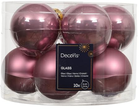Kaemingk - Bolas de Navidad de vidrio de 6 cm x 10 piezas - mate y brillante - Bolas para árbol de Navidad para Navidad - Adornos para árbol de Navidad y decoración para árbol de Navidad - Rosa