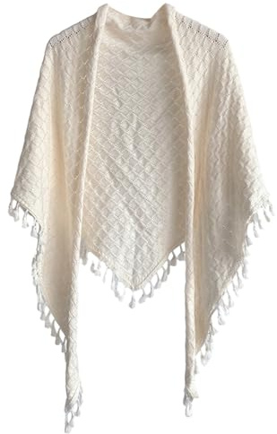 Vynetra Elegante chal de ganchillo a mano, chal de pashmina de color liso, envoltura de hombro para vestido Cheongsam para mujer, bufanda, blanco, Talla única
