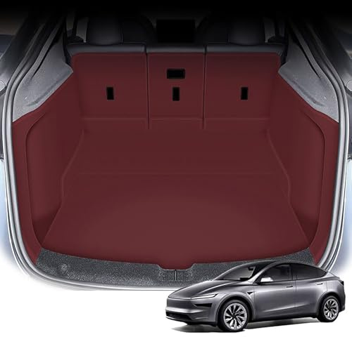 BPQYSBLD Auto Kofferraummatten Kofferraumschutz für Tesla Model Y Juniper 2025 2026 Kofferraumwanne Kofferraum Schutzmatte Antirutschmatte ZubehöR,C-WineRed