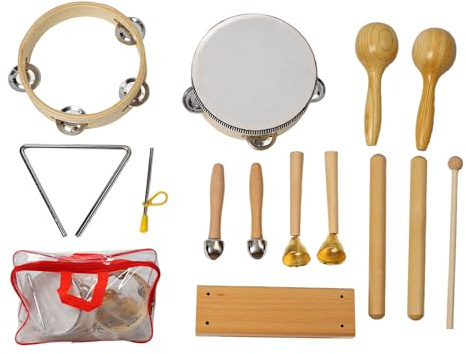 Instrument Set Musikinstrument Holz, 8-teiliges Percussion Set mit Tasche - Robuste Musikinstrumente, Ideal für Musikgarten und Frühes Lernen Ab 3 Jahre