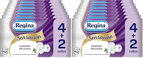 Regina Sensación - 84 Rollos de Papel Higiénico, 175 Hojas de Triple Capa, Extracto Natural de Algodón Y Delicadamente Perfumado, Envase de Plástico Reciclado al 60%, Papel 100% Certificado FSC