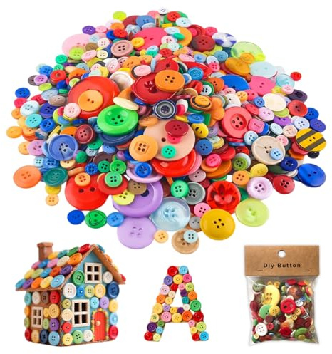GHPKOTW 250 Stück Bunte Knöpfe, Bastelknöpfe, Kinderknöpfe, DIY Basteln, Kunststoff Knöpfe, Bunte Knöpfe, Bastelprojekte, Kleidungsdekoration, Verschiedene Größen,9–35 mm,150g