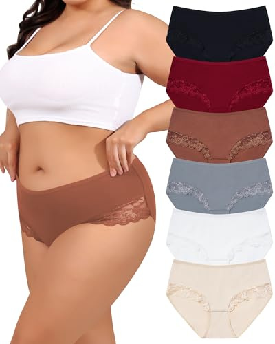 Levao Culotte Grande Taille Femme Coton Slip Dentelle Caleçons 1XL-4XL | Confort Culotte Femme Coton sous-vêtements Grande Taille Shorties Doux Dentelle Lot de 6