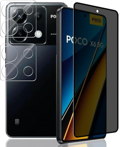 Yieehhow Protector Pantalla Privacidad para Xiaomi Poco X6 5G, Incluye [2 Piezas] Protector Cámara y [1 Pieza] 9H Anti Espía Cristal Templado, Sin Burbujas Película para Xiaomi Poco X6 5G