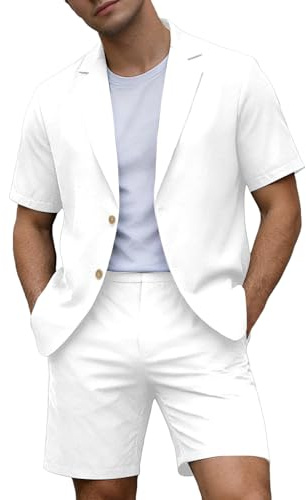 Costume 2 Pièces Pour Homme Avec Veste À Manches Courtes Et Pantalon Court Pour Homme - Léger Sportif - Tenue Décontractée Pour L'Été, La Plage, Les Garçons D'Honneur, Le Mariage