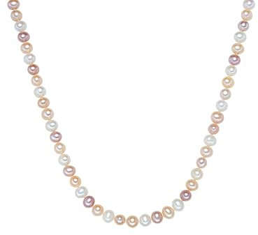 Valero Pearls Damen Perlenhalskette Hochwertige Süßwasser-Zuchtperlen 7-8 mm Potato weiß/apricot/flieder 925 Sterling Silber - Perlenkette