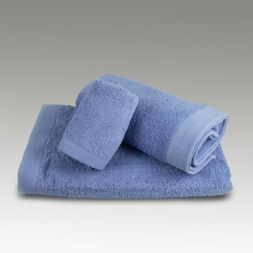 Burrito Blanco Juego de Toallas 3 Piezas | Bidet 30x50cm | Manos 50x100cm | Ducha 70x140cm | 100% Rizo Algodón | con Cenefa Jacquard | Color Azul