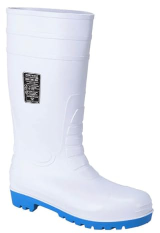 Portwest FW95 Steelite Total Wellington Säkerhetsskor PVC-Nitril Vattentät | Vit, 43, S5 EN ISO 20345, EN 13832-3, Halkfri Sula, Förstärkt Ankel Skydd, Bensin och Olje Resistent Yttersula, Stålhätta