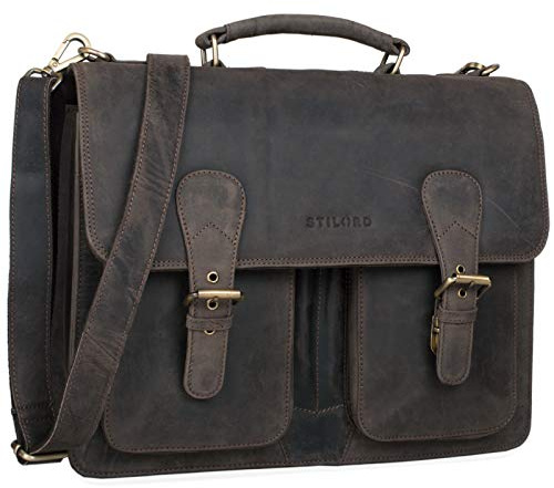 STILORD Karl Aktentasche Herren Lehrertasche Bürotasche Laptoptasche Umhängetasche XL Businesstasche Vintage groß aus echtem Leder Farbe:dunkel - braun
