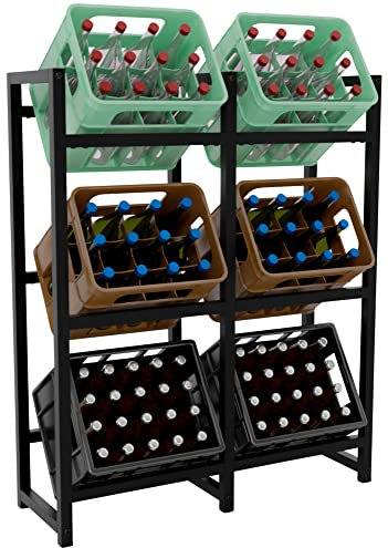 CLP Getränkekistenständer Metall freistehend Stack, platzsparendes Getränkekistenregal robust und platzsparend für Getränkekisten, Farbe:schwarz, Größe:116x91x31 cm