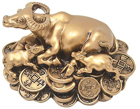 Juanxian 2021 Zodiaque chinois Année de la richesse Buffle Lucky Statue Figurine-Peace in All Seasons W4242 (001)