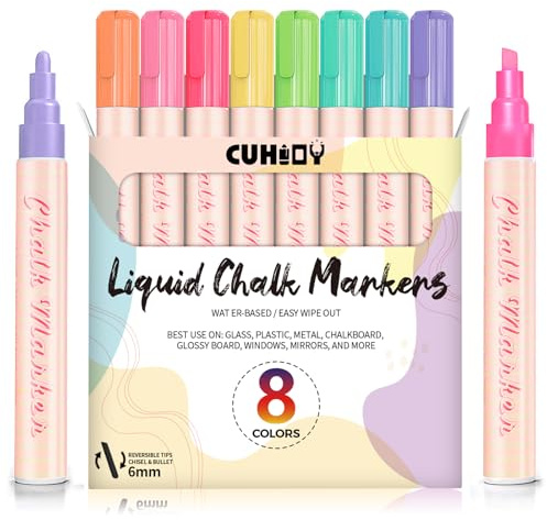 CUHIOY 8 Pack Chalkboard Markers Colour for Glass, Washable Chalk Pens