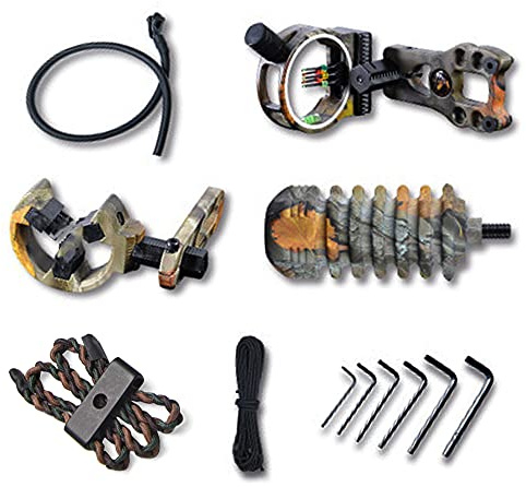 ZZYB Ensemble d'accessoires de Tir à l'arc Accessoires pour Arc à Poulies Kits de Visée d'arc Comprend Un Viseur d'arc à 5 Broches, Repose-flèche, Stabilisateur (Camouflage)