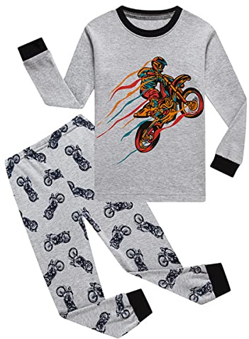 SEVEN BB Boys Pyjamas Set Motorcycle Kids Pjs Pajama Long Sleeve Cotton Sleepwear Tops Shirts Pants Nightwear Children Outfit 7 Years Grey
