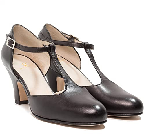 MOOMMO Chunky Block Heel Mary Jane Pumps Shoes Black Women Ankle Strap Round Closed Toe Cut Out Black Dress Shoes Kitten Heel Suede Work Shoes Black T-Strap Office Wedding Party Matte Black 9 M US
